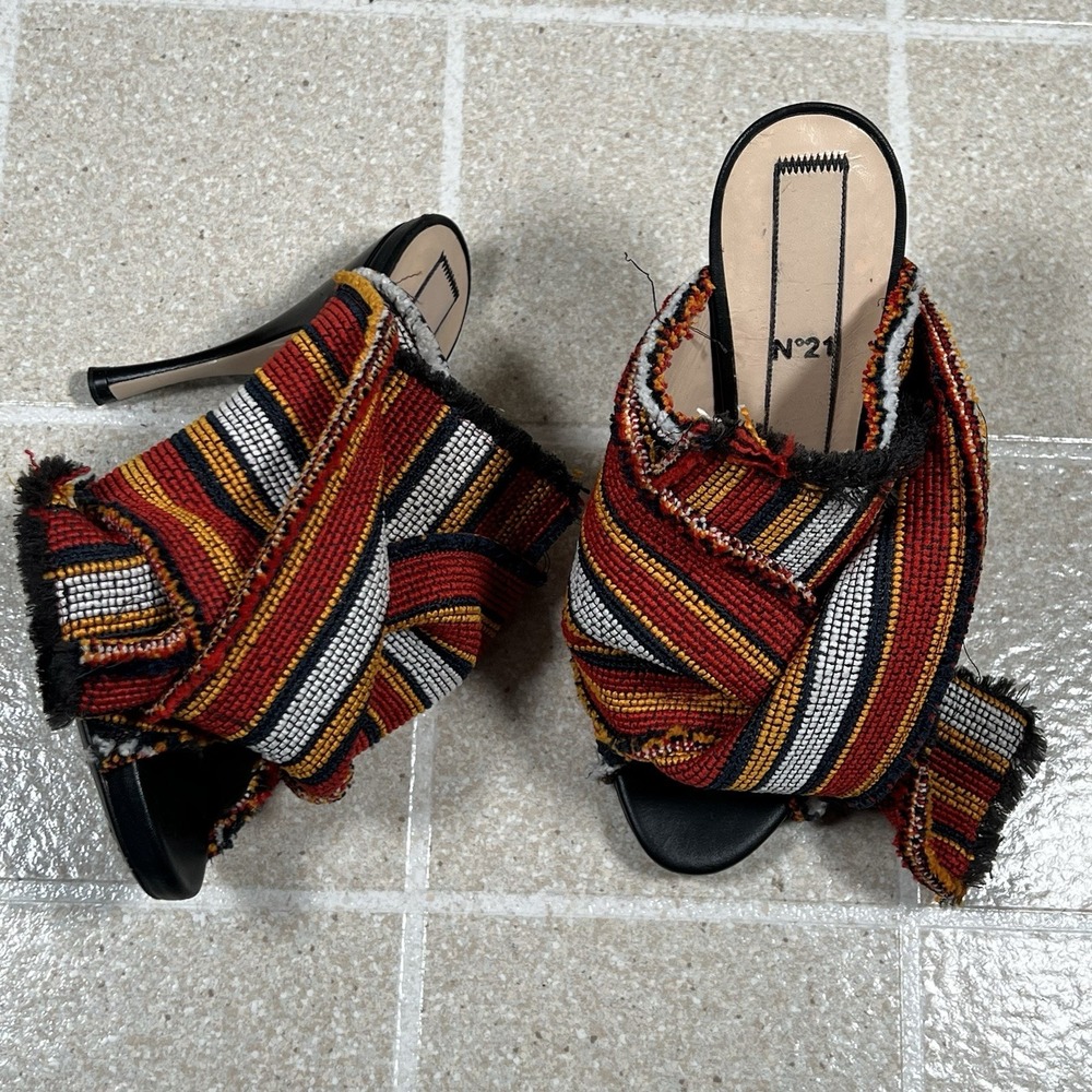 n21 multicolor fabric roso knot‎ peep toe mule size 37 sandals heels